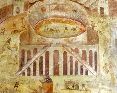 painting riot pompeii amphitheater naples museum