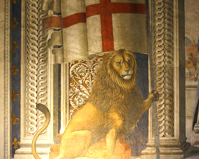 palazzo vecchio lion and flag of florence