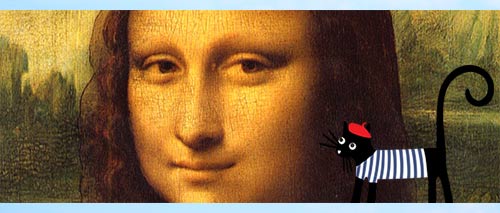 Mona Lisa painting and cat illustration